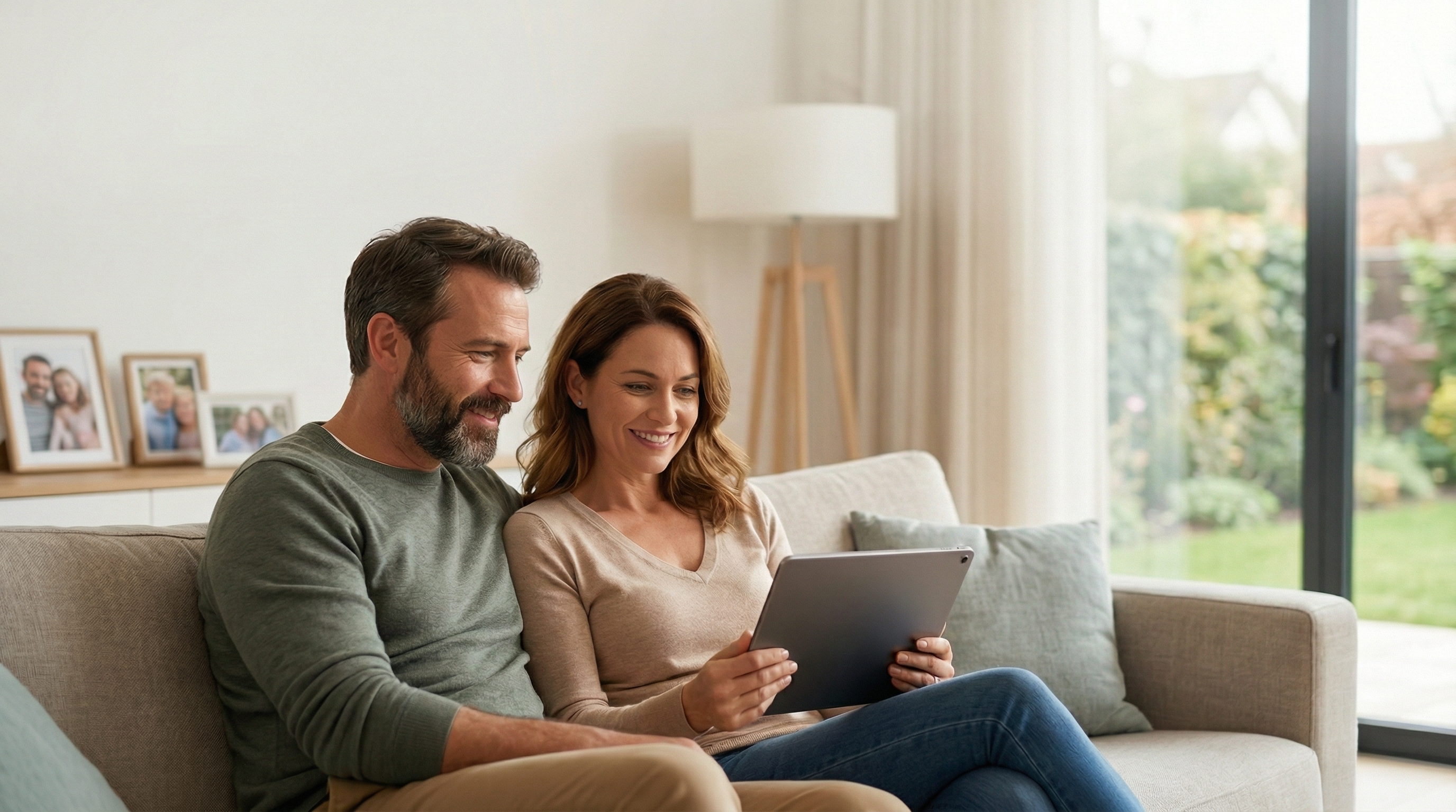 Family members reviewing CareCompanion updates on a tablet
